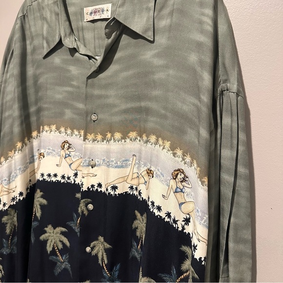 Campia Moda Hawaiian Shirt Mens 3XL Short Sleeve Button Up Shirt Pin Up Girls - Picture 2 of 9